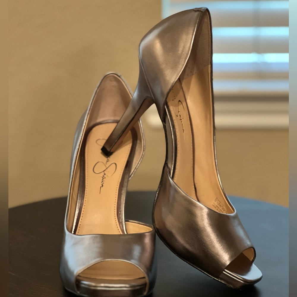 Silver Jessica Simpson Peep Toe Shoe